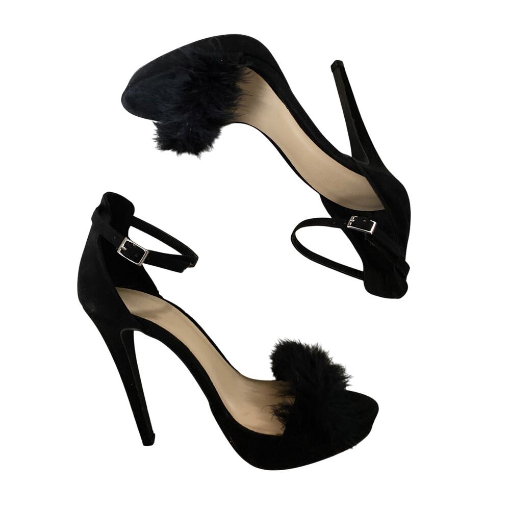 Furry Stilleto Heels Wild Diva Black Size 7.5